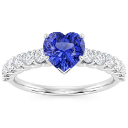 Herz Edelstein Ring Hellblauer Saphir & Pave Set Natürlicher Diamant ( nicht im Labor gezüchtet ) 3 Karat
