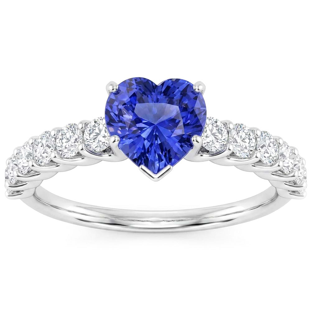 Herz Edelstein Ring Hellblauer Saphir & Pave Set Natürlicher Diamant ( nicht im Labor gezüchtet ) 3 Karat