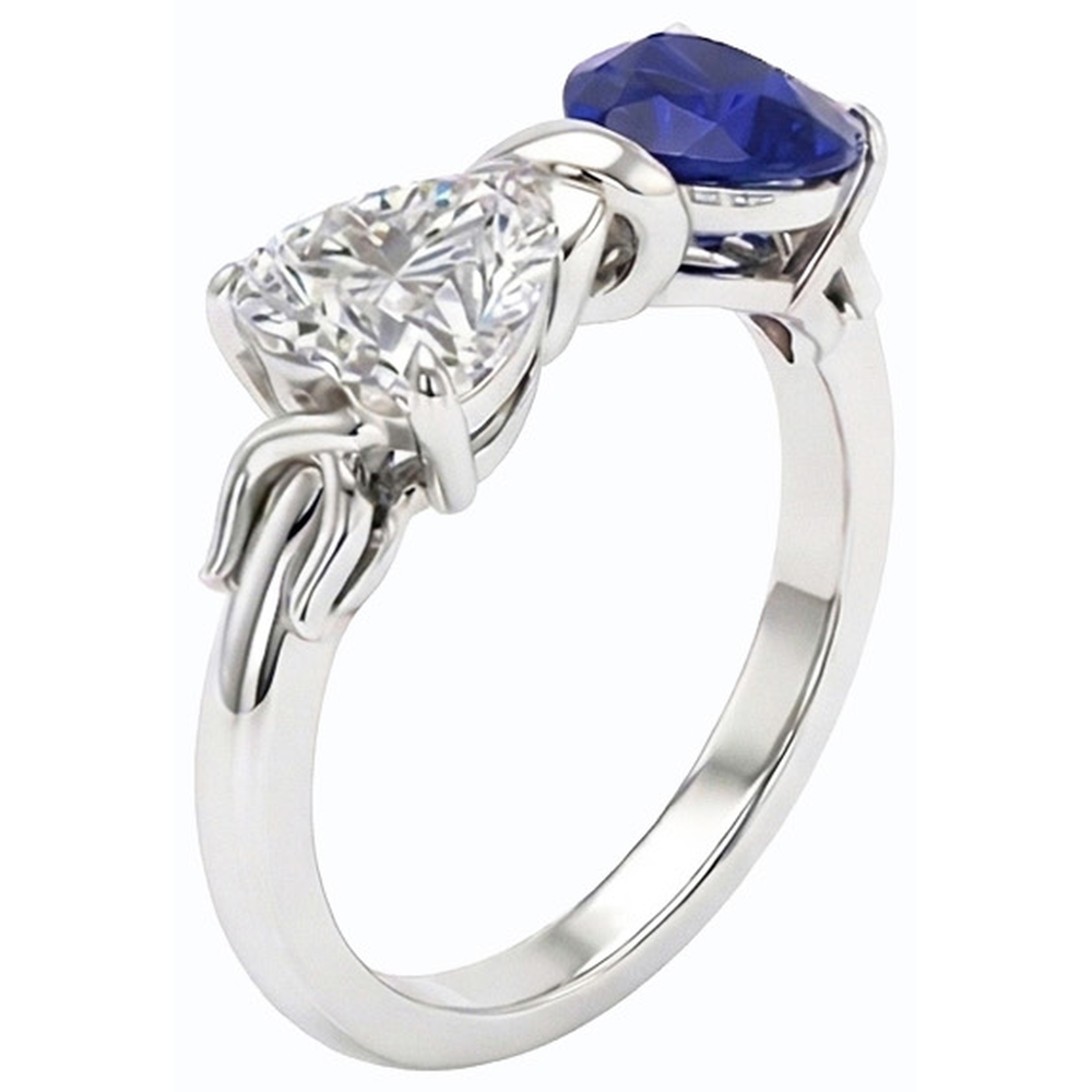 Herz Natürlicher Diamant ( nicht im Labor gezüchtet ) & Blauer Saphir Edelstein Ring 3 Karat Gold Twisted Shank