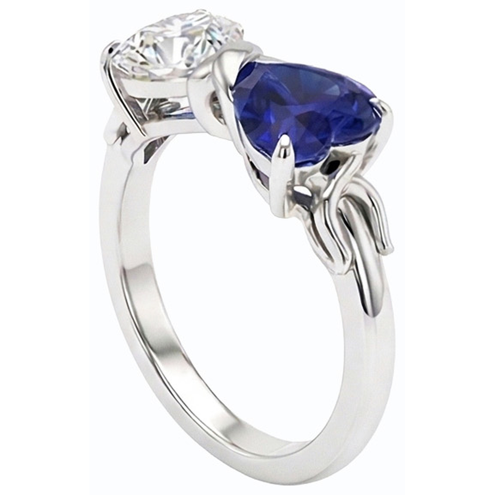 Herz Natürlicher Diamant ( nicht im Labor gezüchtet ) & Blauer Saphir Edelstein Ring 3 Karat Gold Twisted Shank