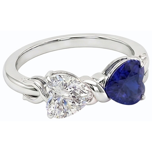 Herz Natürlicher Diamant ( nicht im Labor gezüchtet ) & Blauer Saphir Edelstein Ring 3 Karat Gold Twisted Shank