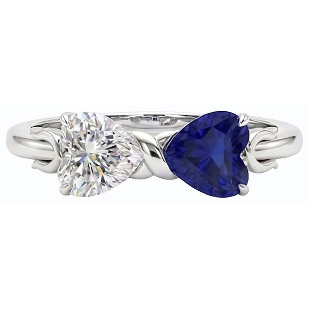 Herz Natürlicher Diamant ( nicht im Labor gezüchtet ) & Blauer Saphir Edelstein Ring 3 Karat Gold Twisted Shank
