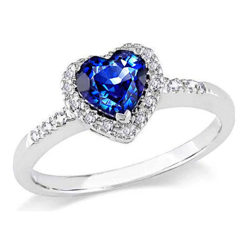 Herz Schliff Ceylon Blauer Saphir Rund Diamant Ring Gold