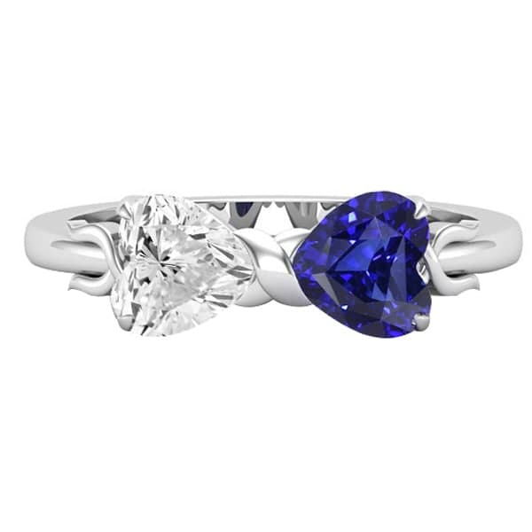 Herz Natürlicher Diamant ( nicht im Labor gezüchtet ) & Blauer Saphir Edelstein Ring 3 Karat Gold Twisted Shank