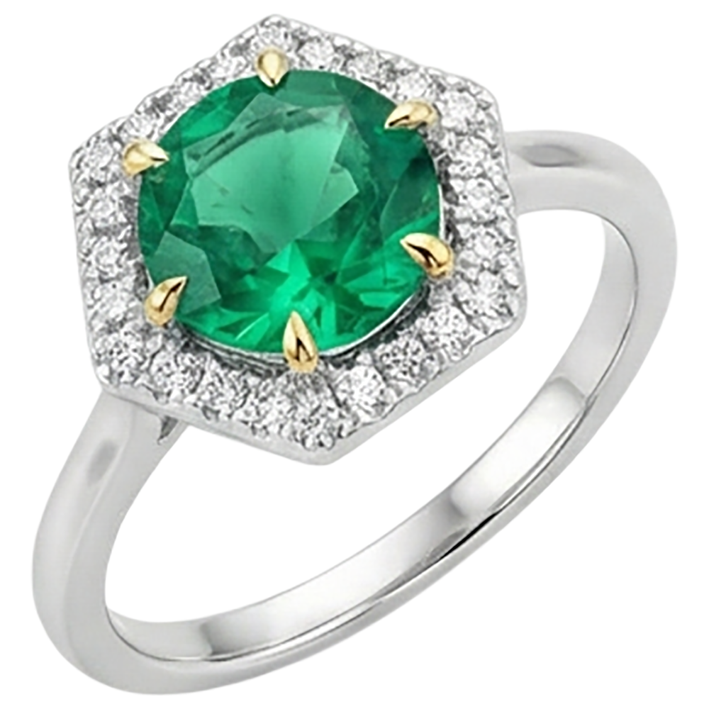 Kolumbianischer Smaragd Schmuckstein-Ring 2,50-Karat Bicolor 14K Gold – Seitenansicht