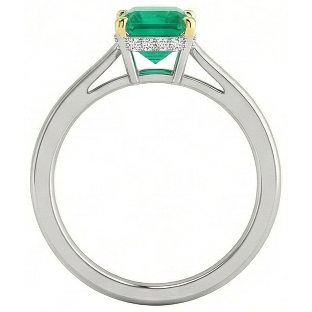 Smaragd-Schliff Kolumbianischer Smaragd Ring in 14 Karat Zweifarbig Gold – Draufsicht