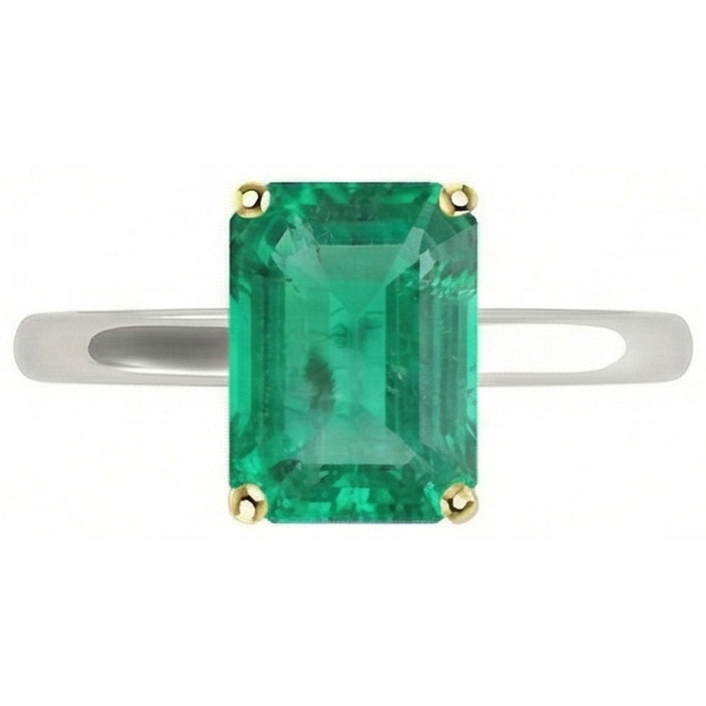 Farbstein-Ring 14 Karat Zweifarbig Gold mit Kolumbianischer Smaragd – Schrägansicht