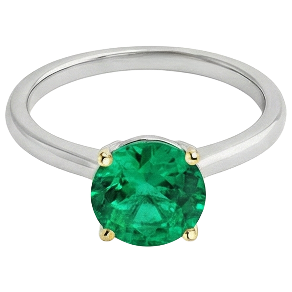 Edler Smaragd Edelstein-Ring 3-Karat Bicolor 14K Gold – Profilansicht