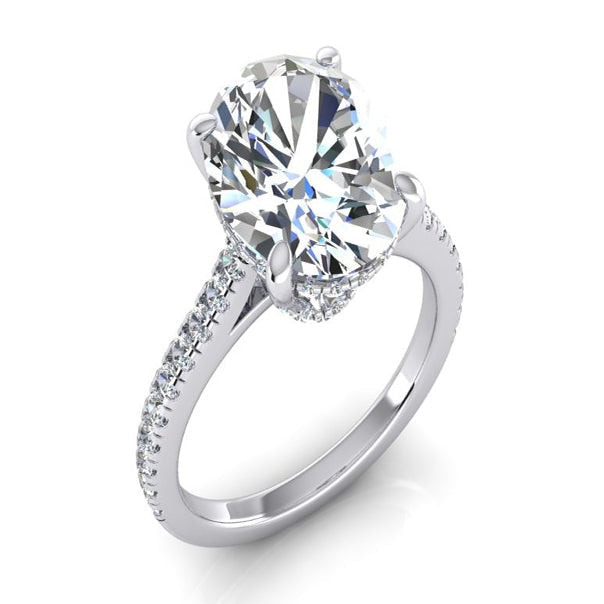 Brillant Oval-Schliff Halo-Verlobungsring in 14 Karat Weißgold – Hauptansicht