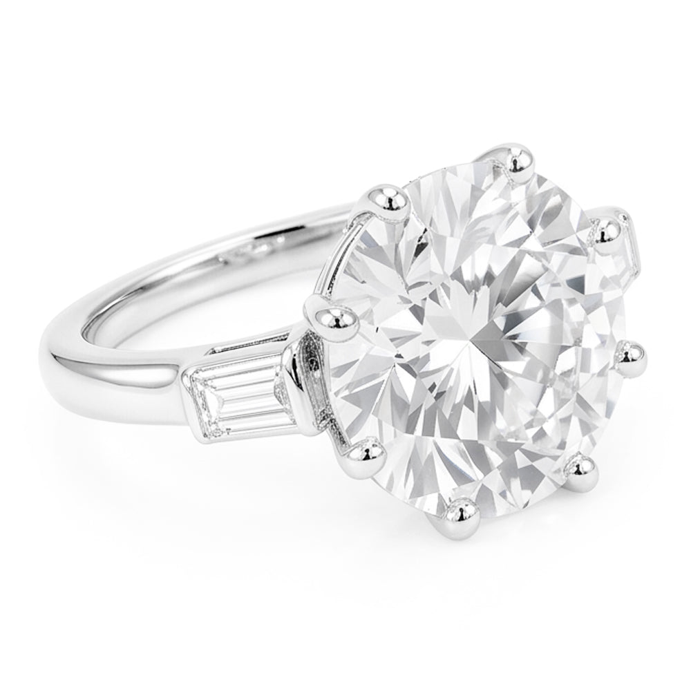 Hochzeitsring Mit Drei Steinen Im Altschliff Rund & Baguette Echt Diamanten 3,25 Karat