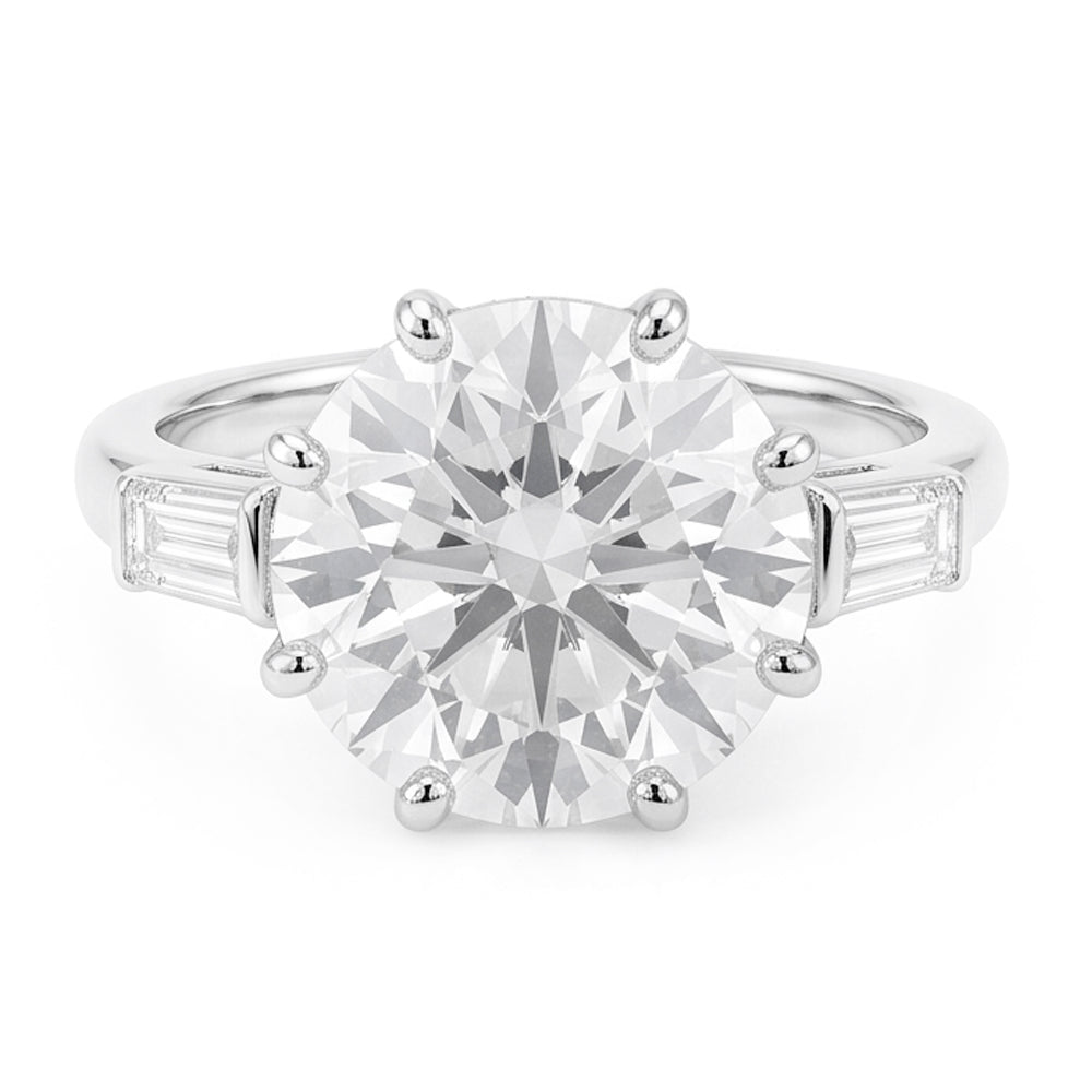 Hochzeitsring Mit Drei Steinen Im Altschliff Rund & Baguette Echt Diamanten 3,25 Karat