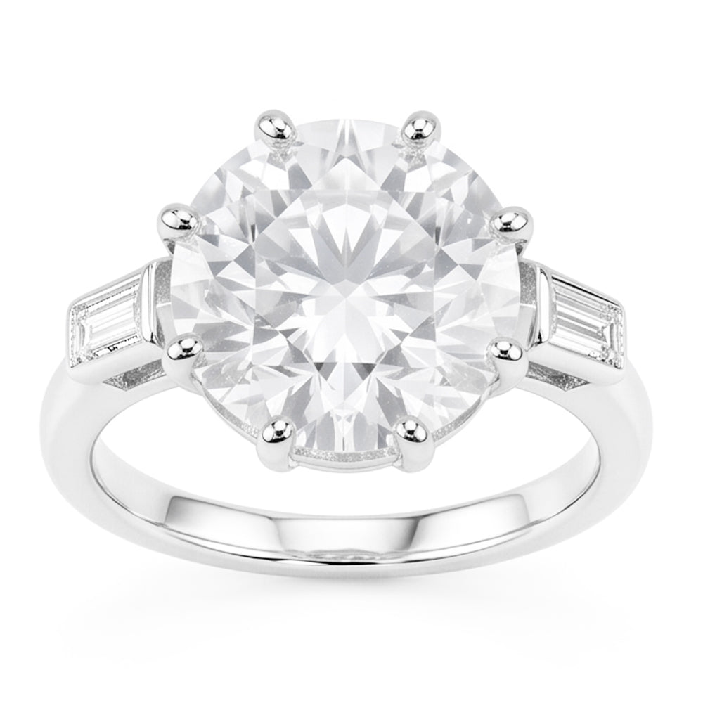 Hochzeitsring Mit Drei Steinen Im Altschliff Rund & Baguette Echt Diamanten 3,25 Karat