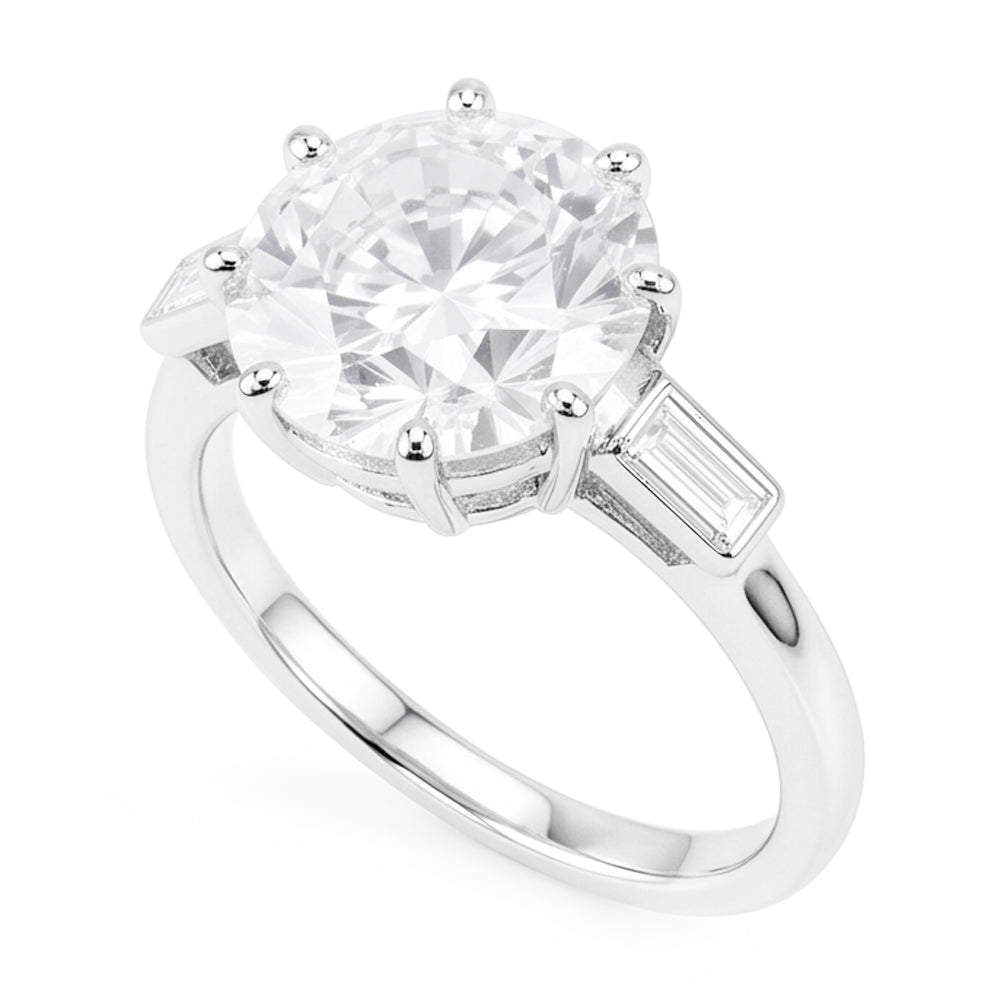 Hochzeitsring Mit Drei Steinen Im Altschliff Rund & Baguette Echt Diamanten 3,25 Karat