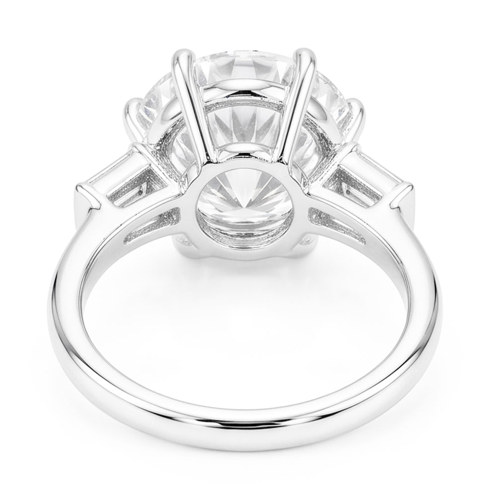 Hochzeitsring Mit Drei Steinen Im Altschliff Rund & Baguette Echt Diamanten 3,25 Karat