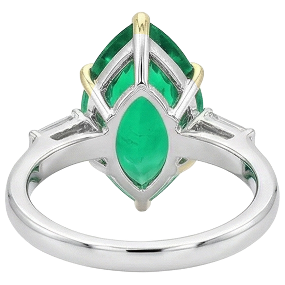 Naturreiner Kolumbianischer Smaragd Schmuckstein-Ring 6 Karat Zweifarbiges 14K Gold – Rückansicht