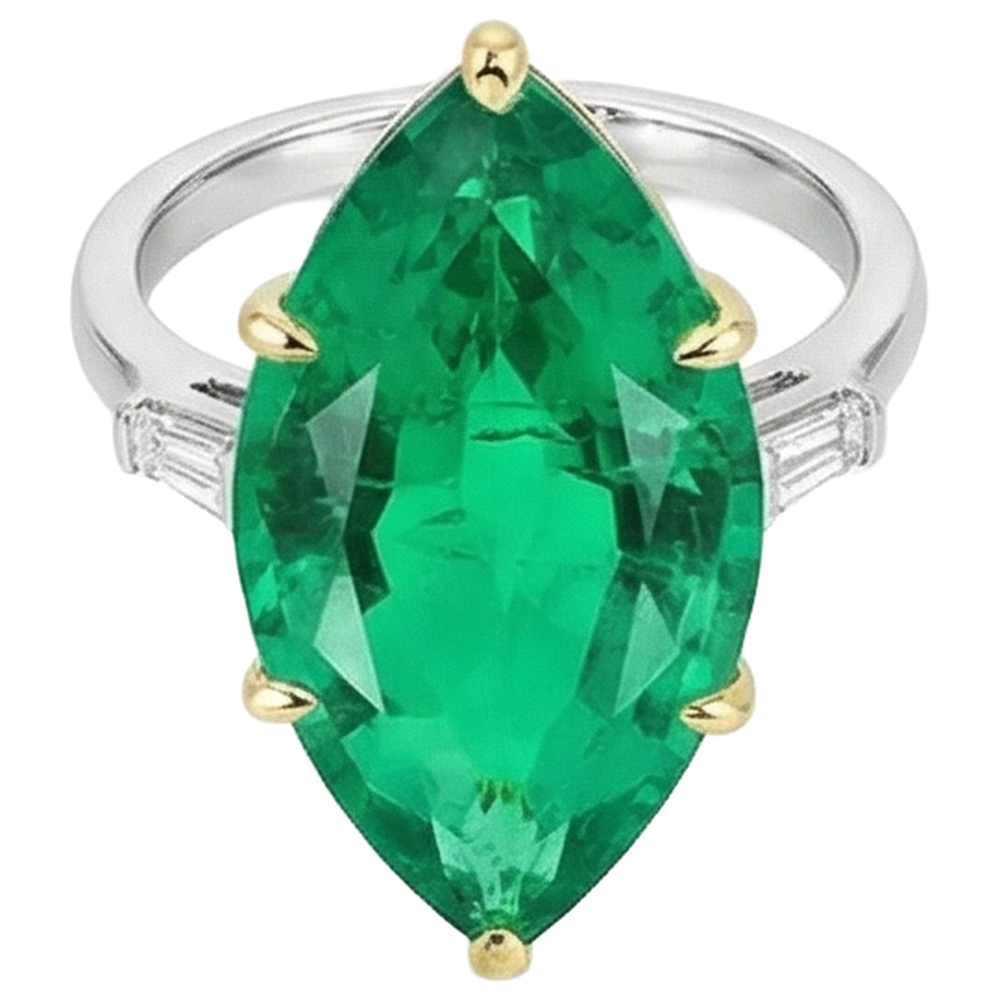 Kolumbianischer Smaragd Marquise-Schliff Schmuckstein-Ring in Zweifarbiges 14K Gold – Schrägansicht