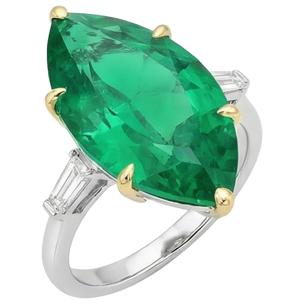 Kolumbianischer Smaragd Schmuckstein-Ring 6-Karat Zweifarbiges 14K Gold – Seitenansicht