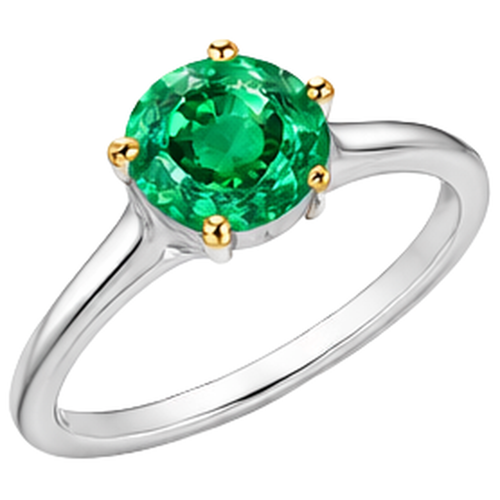 Schmuckstein-Ring 14 Karat Zweifarbig Gold mit Smaragd – Schrägansicht