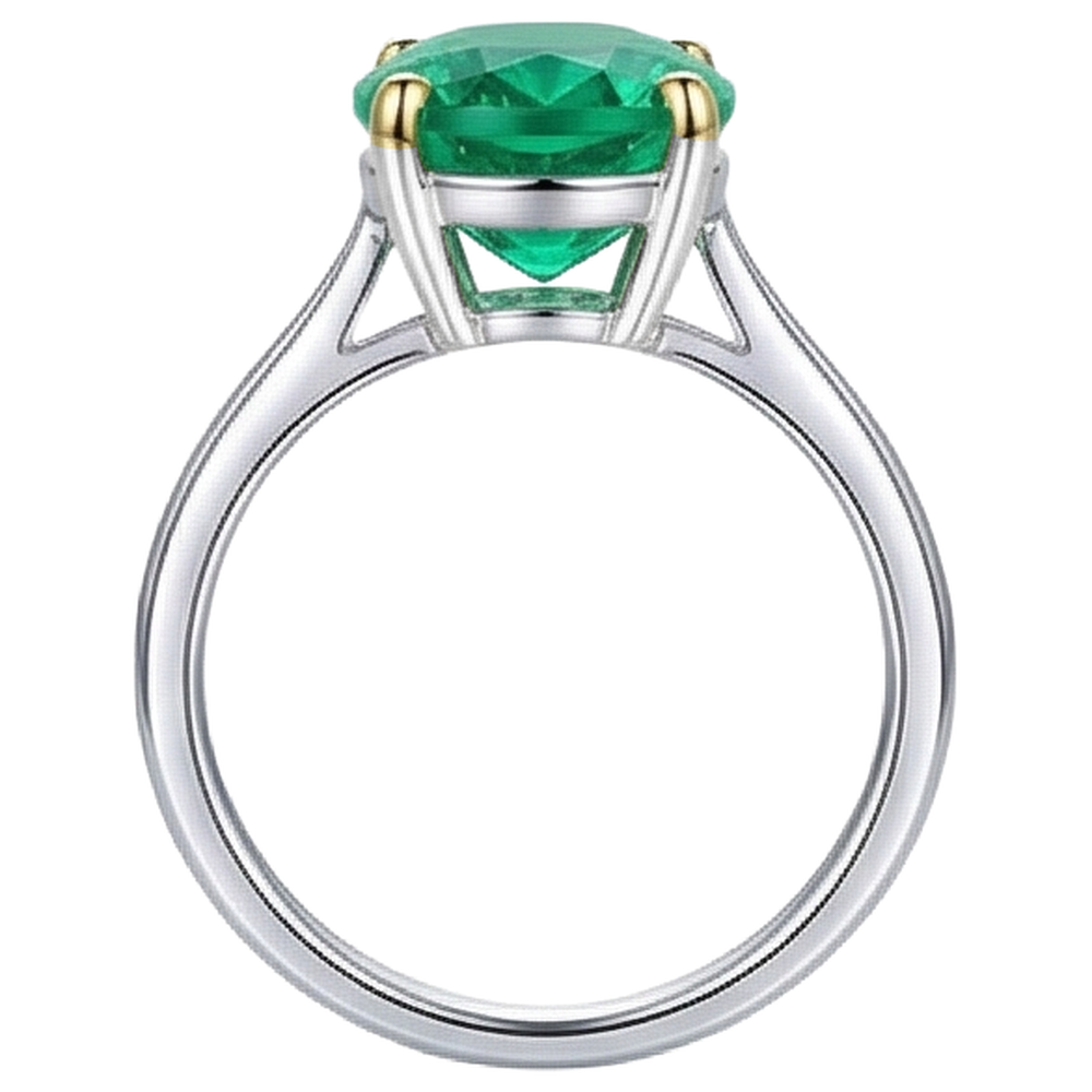 Oval Smaragd Ring in Zweifarbiges 14K Gold – Draufsicht