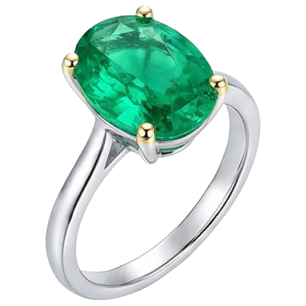 Smaragd Oval Edelstein-Ring in Zweifarbiges 14K Gold – Frontansicht