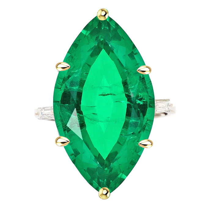 Schmuckstein-Ring Zweifarbiges 14K Gold mit Kolumbianischer Smaragd – Hauptansicht