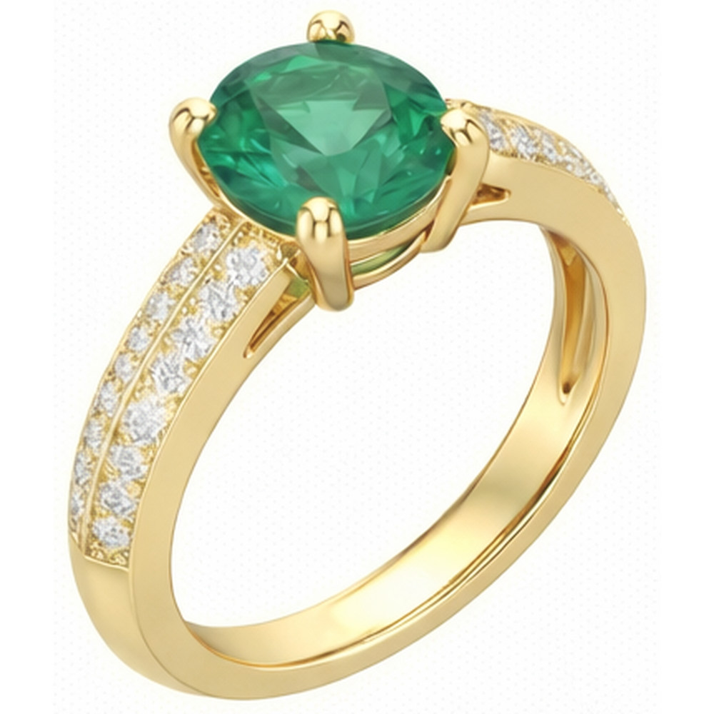 Jubiläumsring 2,25 ct Gelbgold mit Grön Smaragd und Diamanten im Rundschliff