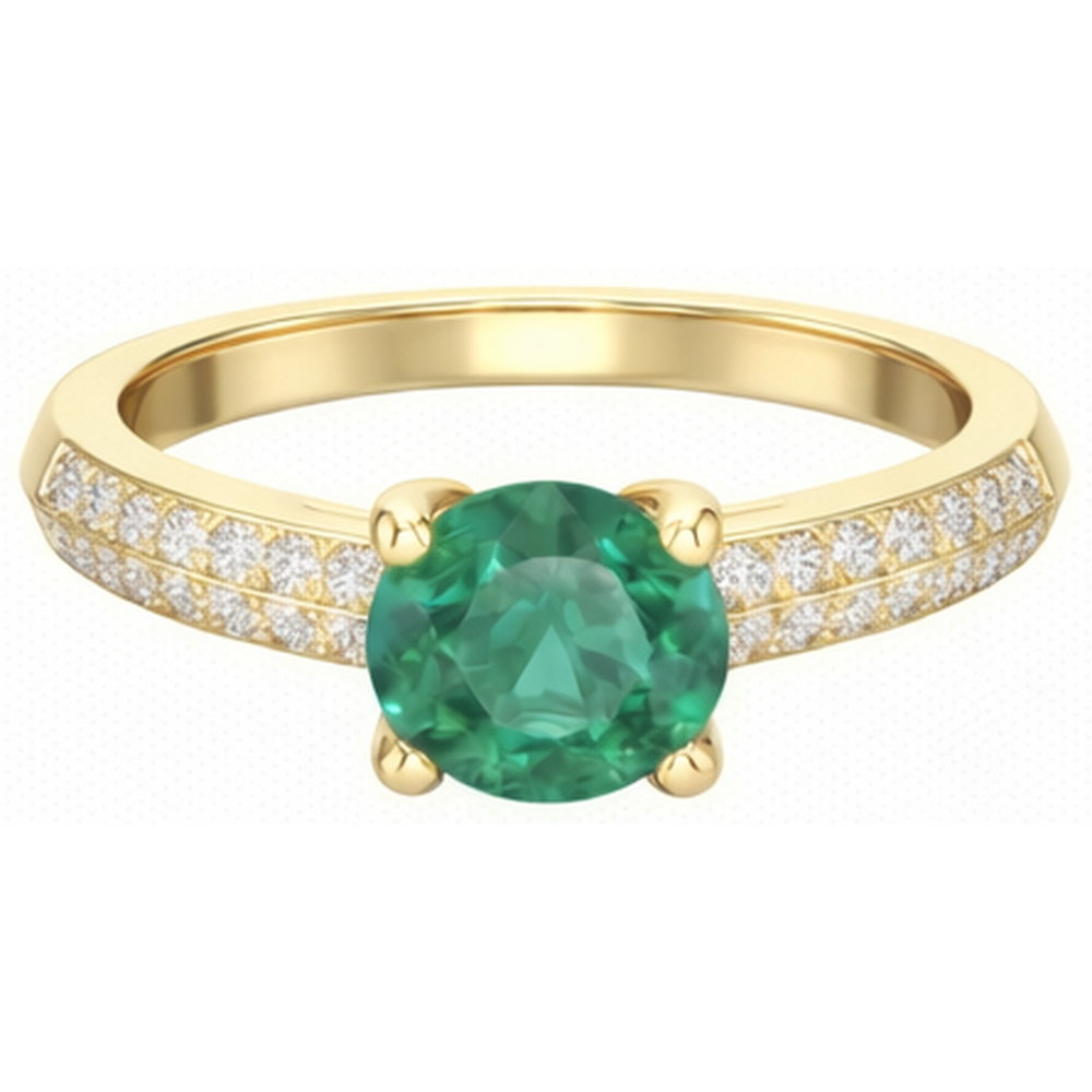 Jubiläumsring 2,25 ct Gelbgold mit Grön Smaragd und Diamanten im Rundschliff