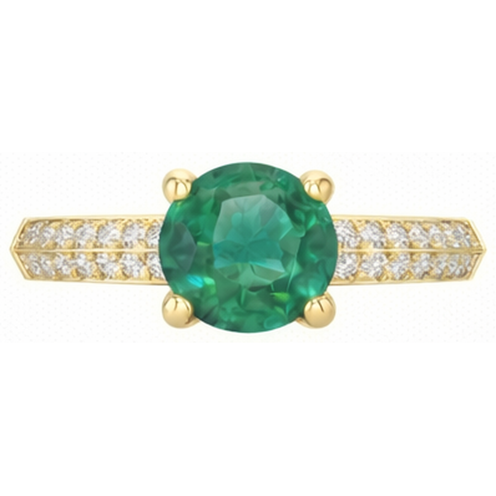 Jubiläumsring 2,25 ct Gelbgold mit Grön Smaragd und Diamanten im Rundschliff