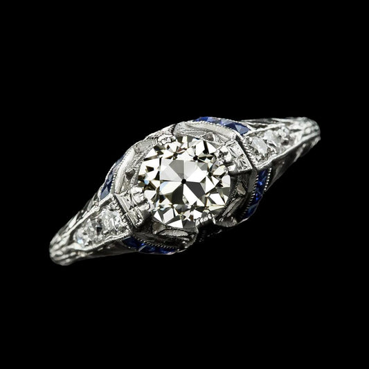 Jubiläumsring Altschliff Echt Diamant & Blaue Saphire 2.50 Karat