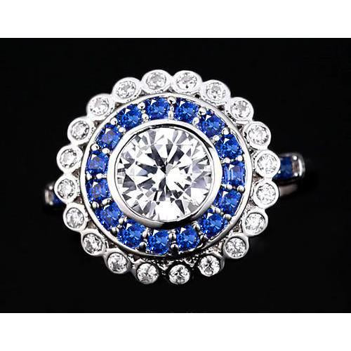 Jubiläumsring Runder Natürliche Diamant & Blauer Saphir Baguettes 4 Karat