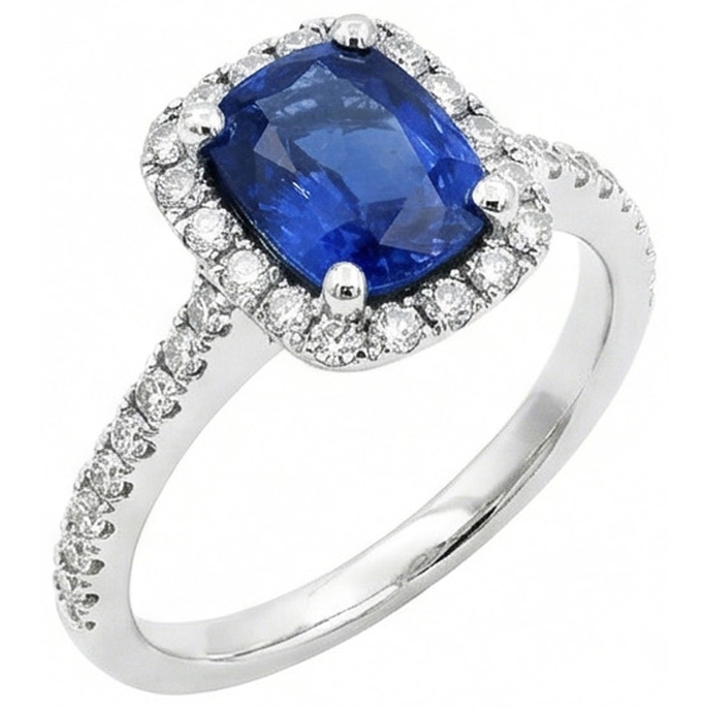 Kissen Ceylon Saphir Diamant Ring Goldschmuck 3 Ct