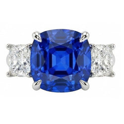 Kissen Saphir 3 Stein Natürlicher Diamant ( nicht im Labor gezüchtet ) Ring Zinke Goldschmuck 4 Karat