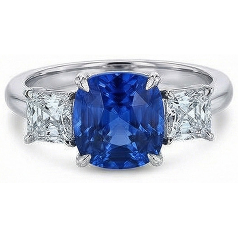 echter asscher saphir 4Karat ring mit Diamantbesatz