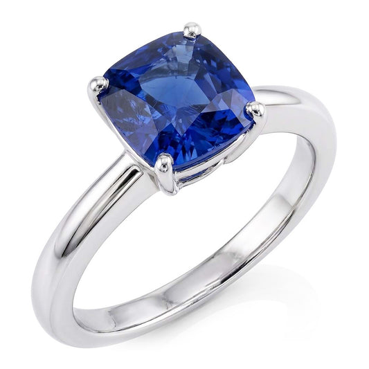 Kissen Solitär Saphir Ring 2,50 Karat Weißgold Schmuck