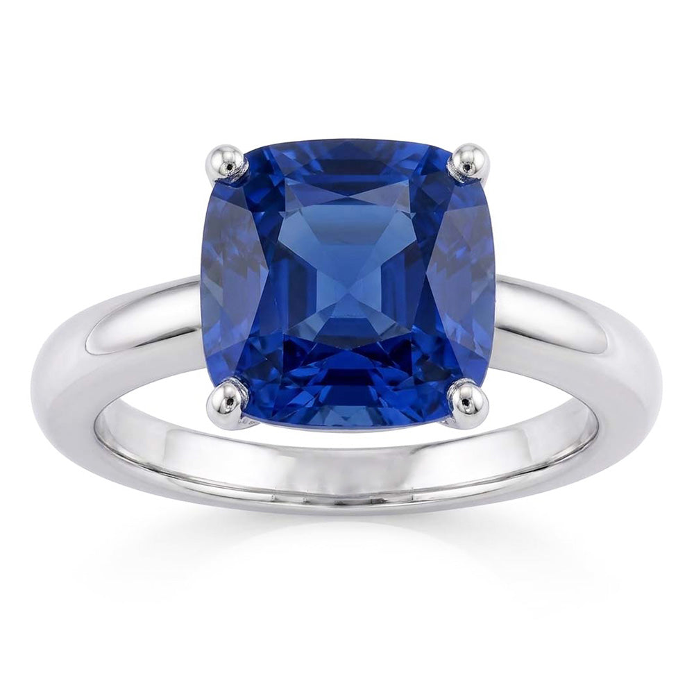 Kissen Solitär Saphir Ring 2,50 Karat Weißgold Schmuck