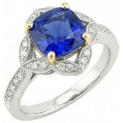 Kissen Sri Lanka Sapphire Natürlicher Diamants ( nicht im Labor gezüchtet ) Ring 5.65 ct. Zweifarbiges Gold