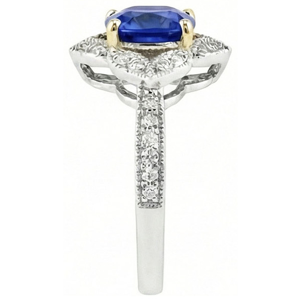 Kissen Sri Lanka Sapphire Natürlicher Diamants ( nicht im Labor gezüchtet ) Ring 5.65 ct. Zweifarbiges Gold