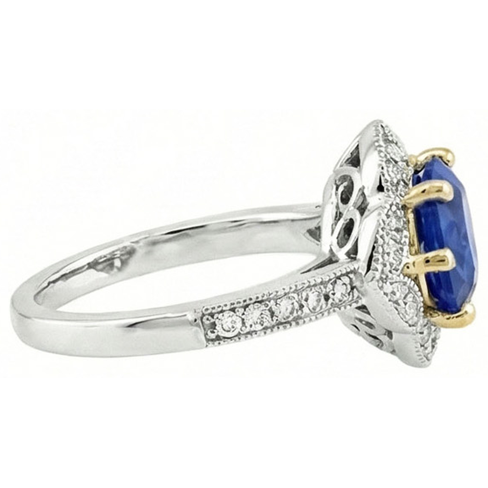 Kissen Sri Lanka Sapphire Natürlicher Diamants ( nicht im Labor gezüchtet ) Ring 5.65 ct. Zweifarbiges Gold