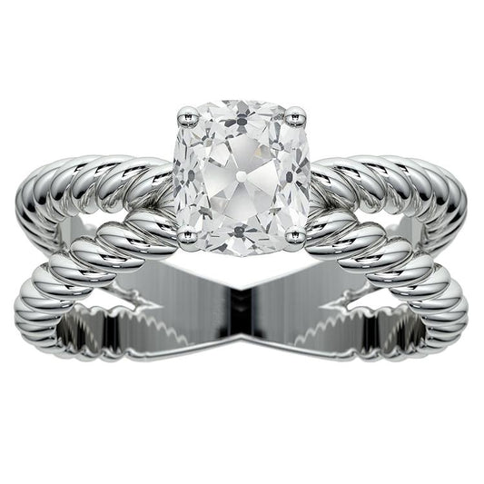 Kissen Alter Bergmann Natürliche Diamant Solitaire Ring Split Rope Style 3,75 Karat