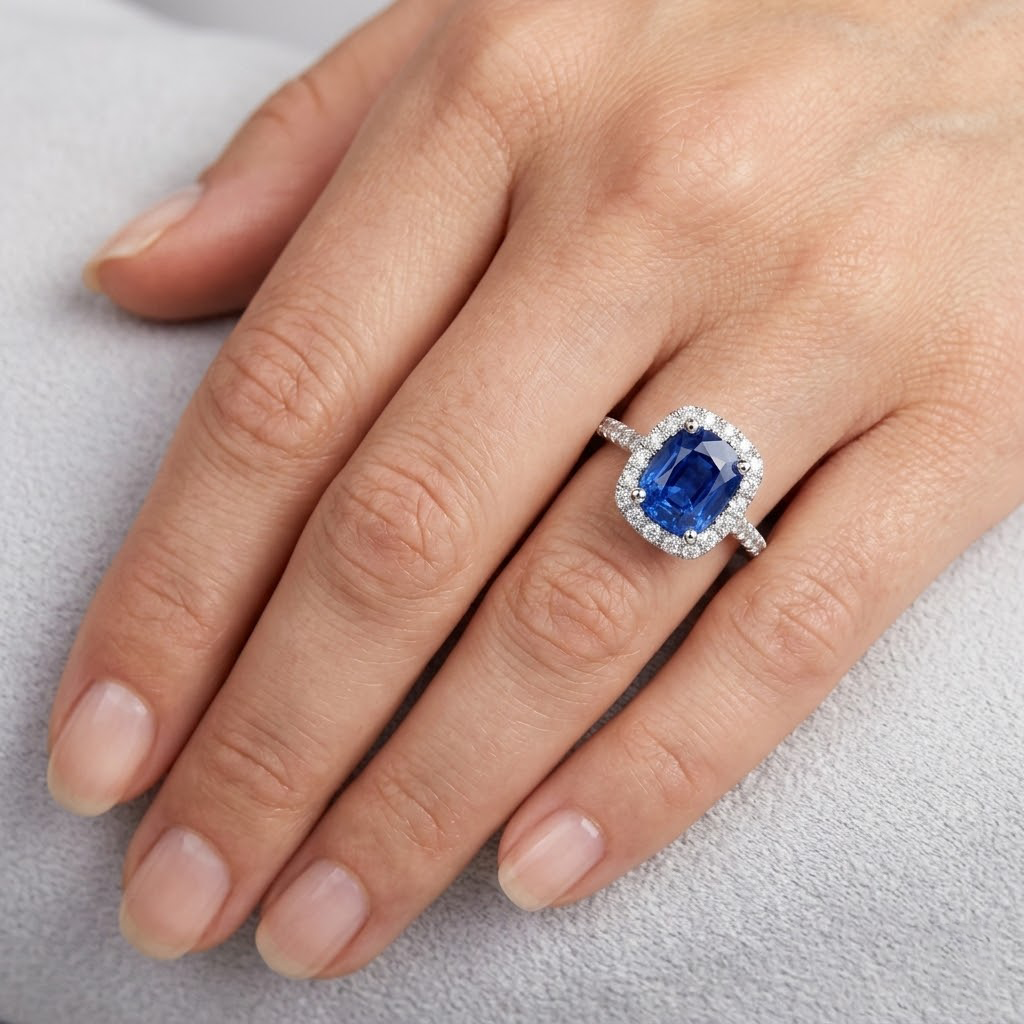 Kissen Ceylon Saphir Diamant Ring Goldschmuck 3 Ct