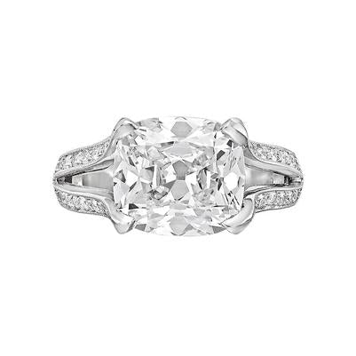 Kissen Solitaire Natürliche Diamant-Verlobungsring Mit Akzent 3,50 Ct. Weißes Gold
