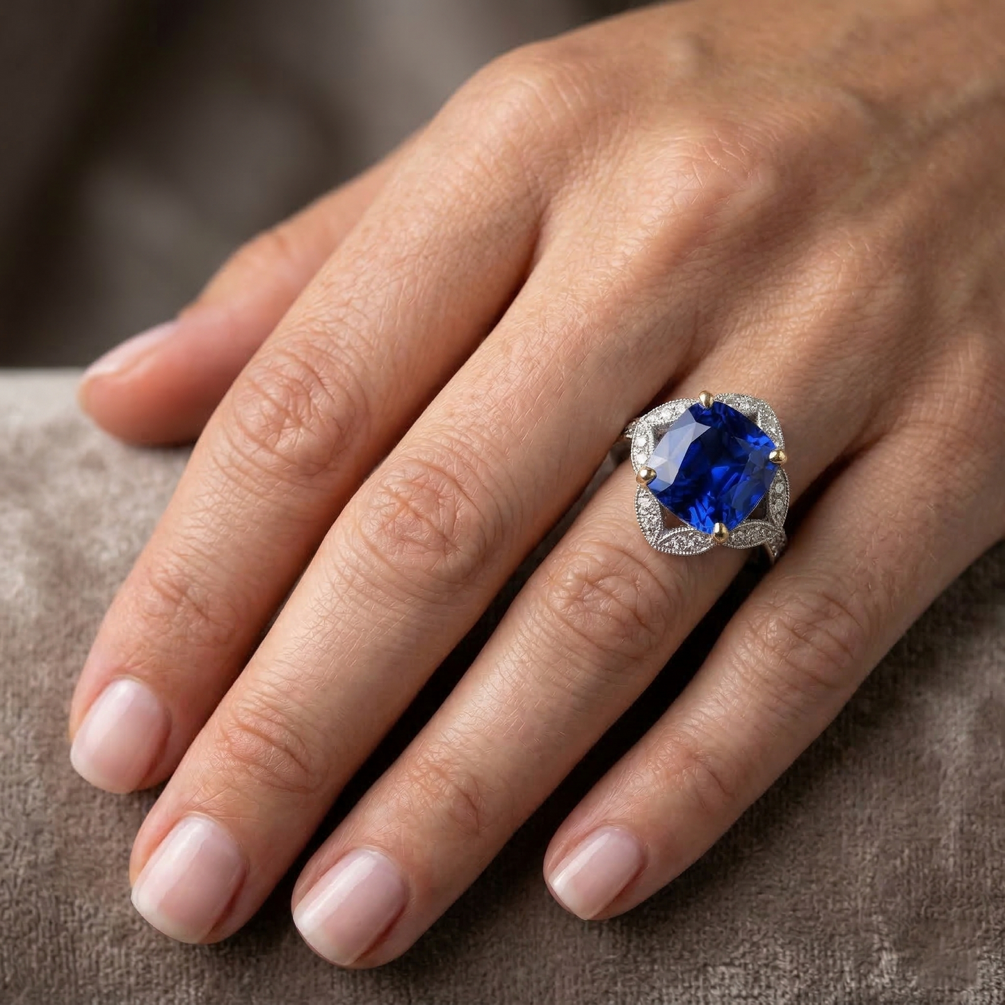 Kissen Sri Lanka Sapphire Natürlicher Diamants ( nicht im Labor gezüchtet ) Ring 5.65 ct. Zweifarbiges Gold
