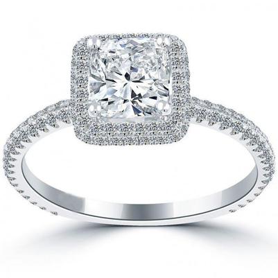 Kissen Und Runder Schliff 3,80 Karat Echt Diamant Halo Ehering