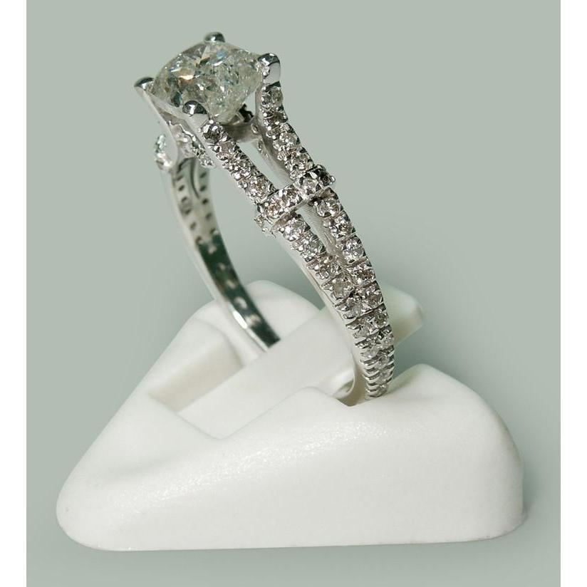 Kissen & Runder Echt Diamant-Verlobungsring 1,90 Karat Geteilter Schaft Neu