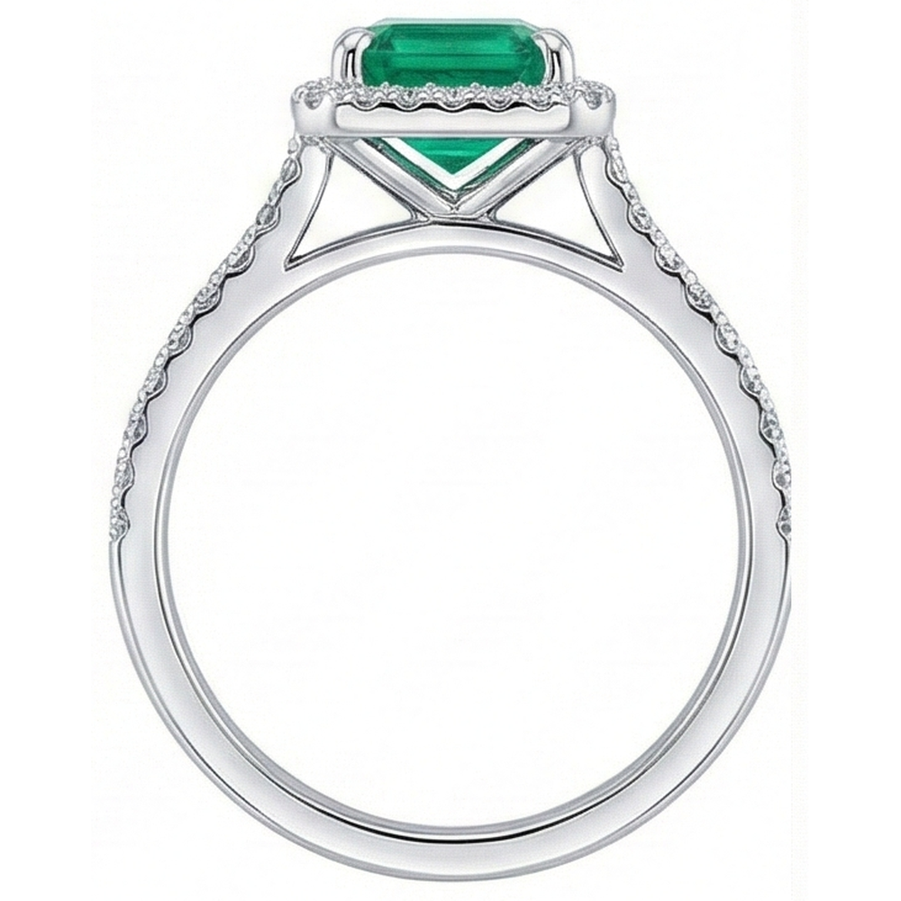Kolumbianischer Grön Smaragd-Verlobungsring mit Halo-Diamant 3,55 Karat Weißgold