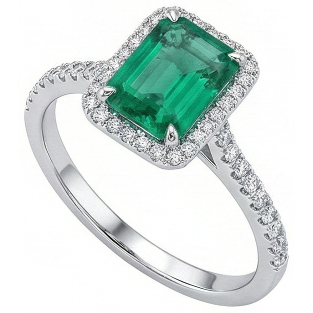 Kolumbianischer Grön Smaragd-Verlobungsring mit Halo-Diamant 3,55 Karat Weißgold