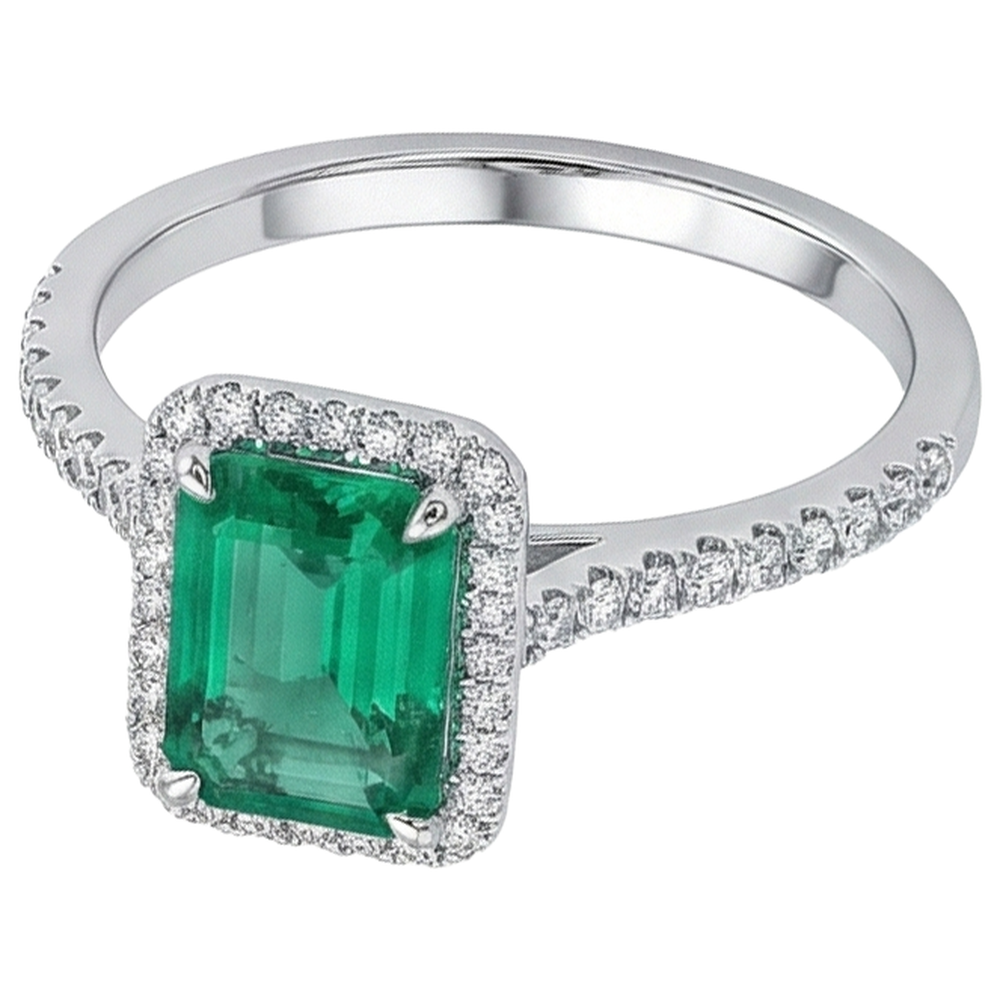 Kolumbianischer Grön Smaragd-Verlobungsring mit Halo-Diamant 3,55 Karat Weißgold