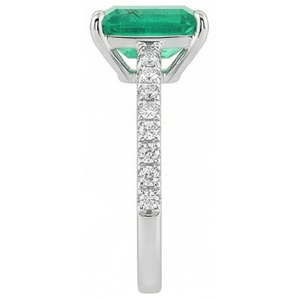 Kolumbianischer Grün Smaragd & Diamant 3,60 Karat Edelsteinring Weißgold 14K