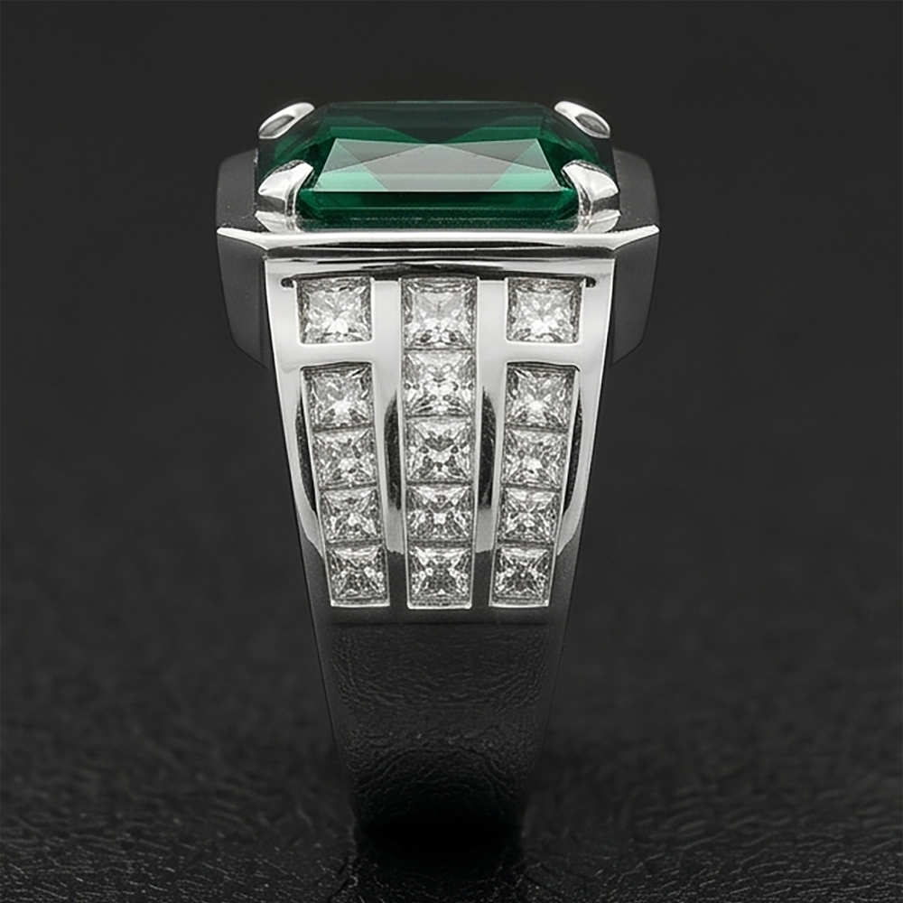 Kolumbianischer Smaragd Radiant-Schliff Männer-Ring 11,00 Karat