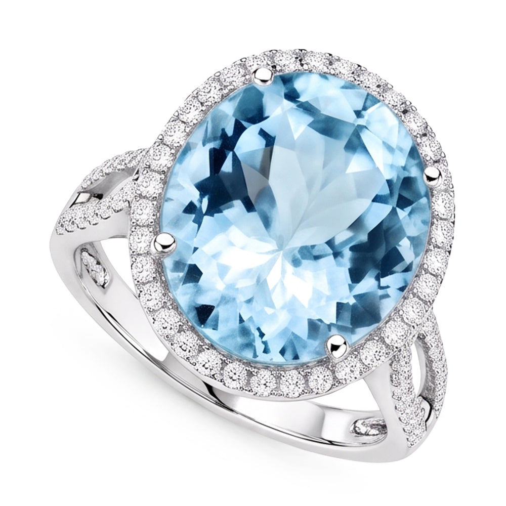 Krappen-Set Rundschliff 12 Karat Aquamarin und Diamanten Ring Gold Weiß